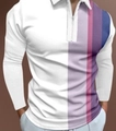 Polo à manches longues pour homme blanc avec rayures verticales violettes et demi-zip - S / Hauts / Blanc avec rayures patchwork violettes et bleues