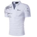 Men's white V-neck stand-collar T-shirt with gray KING crown print and graphic art - S / White-King Logo Style