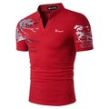 Men's red short-sleeve polo shirt with 3D graphic print and standing V-neck design - S / Red-King Logo Style