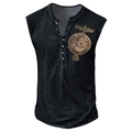 Λεπτομέρεια από vintage αμάνικη μπλούζα Henley με αετό των Βίκινγκ και σήμα Valknut - M / Tops / Ξεθωριασμένο Μαύρο (BX01)