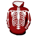 Sweat à capuche rouge d'Halloween avec imprimé squelette 3D et cordons blancs style streetwear - M / Style Squelette Rouge Profond(BGL-WY-488-2)