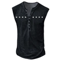 Λεπτομέρεια vintage αμάνικης μπλούζας Henley με αστέρια και γιακά με κουμπιά - M / Tops / Ξεθωριασμένο Σκούρο Γκρι (BX07)