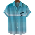 Λεπτομέρεια τροπικού μοτίβου σε κοντομάνικο πουκάμισο με μπλε διαβαθμισμένες ρίγες - 3XL / Tops / Styl HJ-34248017