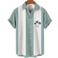 Close-up of green and white vertical stripes and coconut tree print on short sleeve shirt - 3XL / Tops / Style HJ-34248018