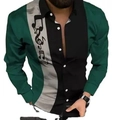 Men's casual long sleeve shirt with green grey black vertical patchwork and music note print - HJ27