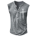 Detalle de camiseta Henley sin mangas para hombre lavada al ácido con estampado de cruz - S / Estilo Cruz Gris Claro (HD-7扣背心-浅灰色) / Gris claro