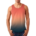 Detail view of men's tank top featuring a vertical gradient from coral orange to dark green - 3XL / Tops / Orange Black Gradient (HD-BX-156-15)