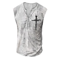 Detalle de camiseta sin mangas gris lavado al ácido para hombre con cuello henley - S / Estilo Cruz Blanca (HD-7扣背心-白色) / Blanco