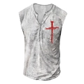 Macro shot of vintage acid-wash grey sleeveless Henley shirt with red cross chest print - S / White Red Cross (HD-7 Buckle Vest - White & Red) / White Red