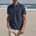 Classic dark blue short sleeve Polo shirt with front pocket and breathable texture - S / Navy Blue