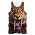 Detailed close-up of a men's tank top featuring a realistic 3D saber-toothed tiger print - 6XL / Saber-toothed Tiger (BX08741)