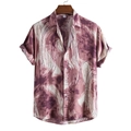 Men's casual short sleeve shirt with abstract purple 3D marble print and lapel collar - M / Tops / Red (C141)