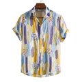 Detail of abstract art print on men's short sleeve shirt with collar and size M label - M / Tops / Purple (C136)