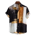 Men's casual short sleeve shirt featuring abstract color block oil painting print design - M / Tops / Orange (C135)