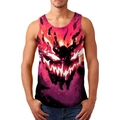 Detail of 3D monster print on men sleeveless tank top with fiery red and purple patterns - S / Tops / Gothic Monster Face (156-22)