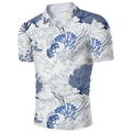 Polo da uomo con stampa corallo blu 3D e maniche corte a costine per l'estate - 4XL / Stile Motivo Corallo Oceanico (ZZPL-09)