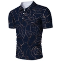 Polo da uomo blu navy con motivi floreali dorati artistici e colletto classico bianco - 4XL / Motivo a Linee Floreali Oro Navy (ZZPL-07)