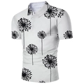 Polo da uomo bianca con stampa 3D di denti di leone neri e colletto a risvolto - 4XL / Motivo a Tarassaco Nero Bianco (ZZPL-06)