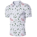Détail du motif tropical flamant rose et feuilles vertes sur le polo blanc - 4XL / Motif de Feuilles Tropicales de Flamant Rose (ZZPL-05)
