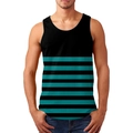 Close-up of men's athletic tank top featuring black and teal striped contrast design - 3XL / Tops / Cyan and Black Horizontal Stripe Style (HD-BX-156-23)