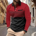 Detail of long sleeve polo shirt with red and black color blocking and chest stripe pattern - 3XL / Burgundy