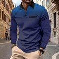 Men's dark blue long sleeve polo shirt with gradient dotted print and black collar - S / Dark Blue
