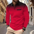 Men's long sleeve polo shirt featuring a red and black gradient polka dot print design - S / Bright Red