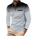 Detail of men's polo shirt with black collar and grey dot gradient print on chest - S / Silver Gray