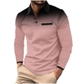 Close-up of pink men's polo shirt with black gradient dot print and collar detail - S / Pink