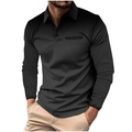 Detail of men's gradient long sleeve polo shirt with polka dot pattern on collar and shoulders - S / Dark Gray