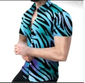 Camicia da uomo a maniche corte con stampa zebra 3D sfumata in blu e viola - S / Stile Zebra Blu Verde (CSDX-03)