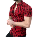 Camicia da uomo a maniche corte slim fit con stampa leopardata astratta rossa e nera - S / Stile Leopardo Astratto Rosso Nero (CSDX-05)