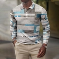 Men's long sleeve polo shirt featuring grey blue and white abstract geometric pattern - S / Tops / Grey White Blue Geometric Splicing (PLC-43)