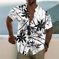 Chemise homme à manches courtes imprimé floral noir et blanc pour l'été coupe ajustée - 3XL / Floral Noir Blanc