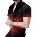 Men's short sleeve shirt with black to red ombré gradient and speckled texture design - S / Tops / Black Red Grain Texture Gradient Style (CSDX-24)