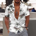 Détail d'une chemise cintrée pour hommes avec imprimés tropicaux de palmiers et voiliers - 3XL / Plage Blanche