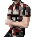 Men's short sleeve shirt featuring bold red and black abstract geometric 3D prints - S / Tops / Red Black White Geometric Block Style (CSDX-25)