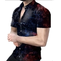 Men's short sleeve shirt with red and blue abstract splatter print on black fabric - S / Tops / Red Blue Splash Abstract Style (CSDX-26)