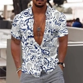 Chemise à manches courtes pour hommes avec imprimé floral 3D blanc pour un look décontracté - 3XL / Vigne Blanc Bleu