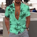 Détail de la chemise homme vert menthe à manches courtes avec imprimé tropical de palmiers - 3XL / Palmier Vert Menthe