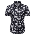 Men's Hawaiian short sleeve shirt in black with white tropical palm and pineapple prints - S / Tops / Black White Tropical Coconut Tree Style (CSDX-72)