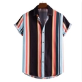 Men's short sleeve shirt with vibrant vertical multi-color 3D digital print stripes - S / Tops / Colorful Vertical Stripe Style (CSDX-73)