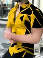 Men's slim fit short sleeve shirt with bold yellow and black geometric 3D digital print - S / Tops / Yellow Black Irregular Geometric Style (CSDX-141)