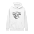 Detailed close-up of white hoodie featuring baseball graphic and front kangaroo pocket - M / White - Baseball Glove Print