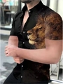 Men's black short sleeve shirt featuring a 3D gold lion head print and metal buttons - S / Tops / Black Gold Lion Head Style (A-130 Short)