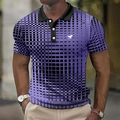Men's purple golf polo shirt with black gradient geometric pattern and logo detail - S / Tops / Purple