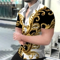 Men's short sleeve shirt featuring luxury gold baroque digital print in black and white - S / Tops / Black White Gold Luxury Baroque Style (A-126 Short)