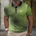 Men's green golf polo shirt with black pixel grid pattern and horse logo detail - S / Tops / Green