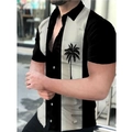 Men's short sleeve shirt featuring vertical black and white panels with tropical coconut trees - S / Tops / Black White Contrast Tropical Tree Style (CSDX-427)