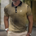 Men's polo shirt with black and gold gradient geometric pattern and horse logo - S / Tops / Yellow